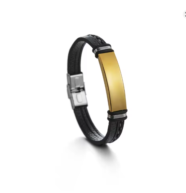 צמיד עור לגבר עם כיתוב בהתאמה אישית מכסף/זהב