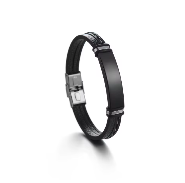 צמיד עור לגבר עם כיתוב בהתאמה אישית מכסף/זהב