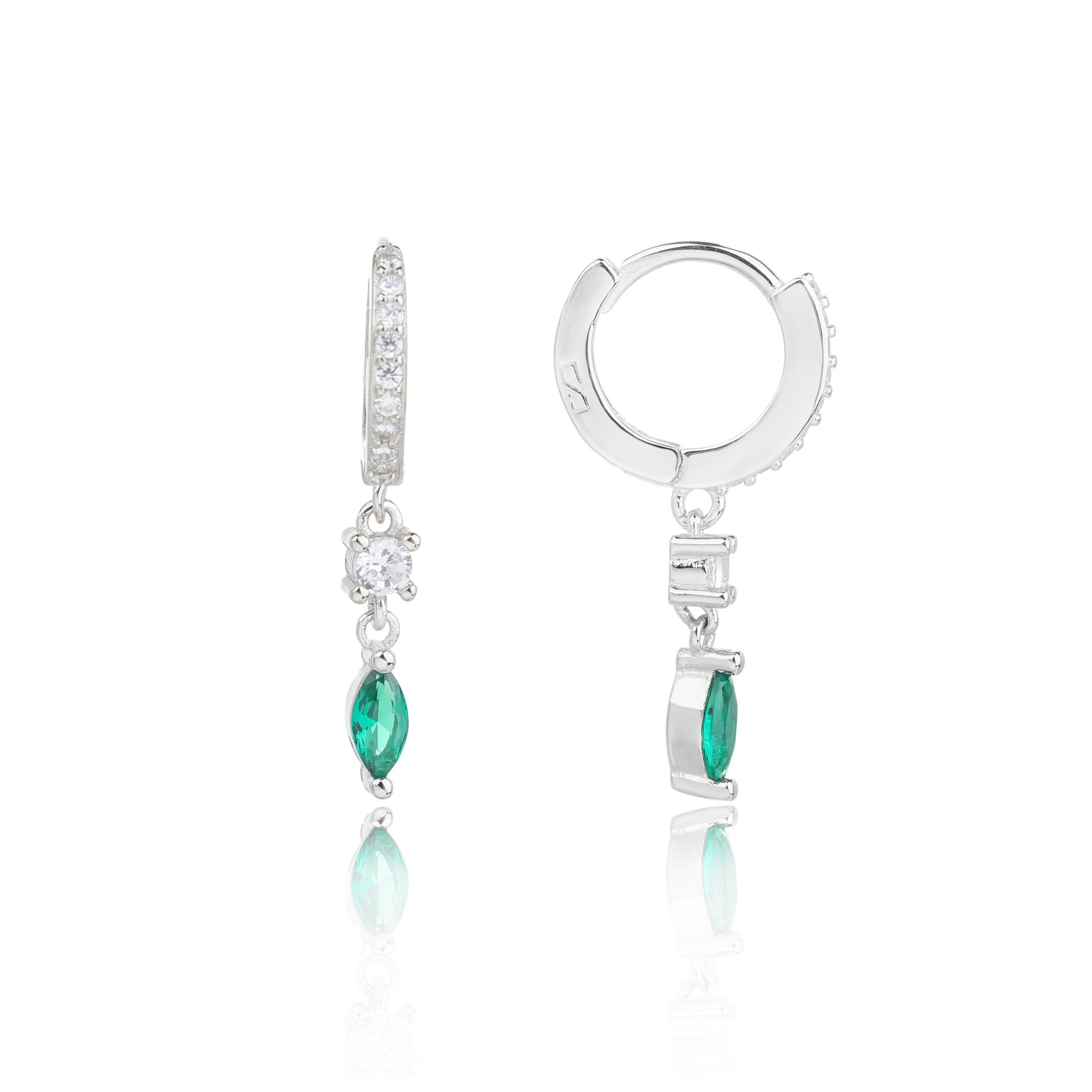 ZSI175 עגיל חישוק מהודר נופל עם זרקונים מכסף מלא