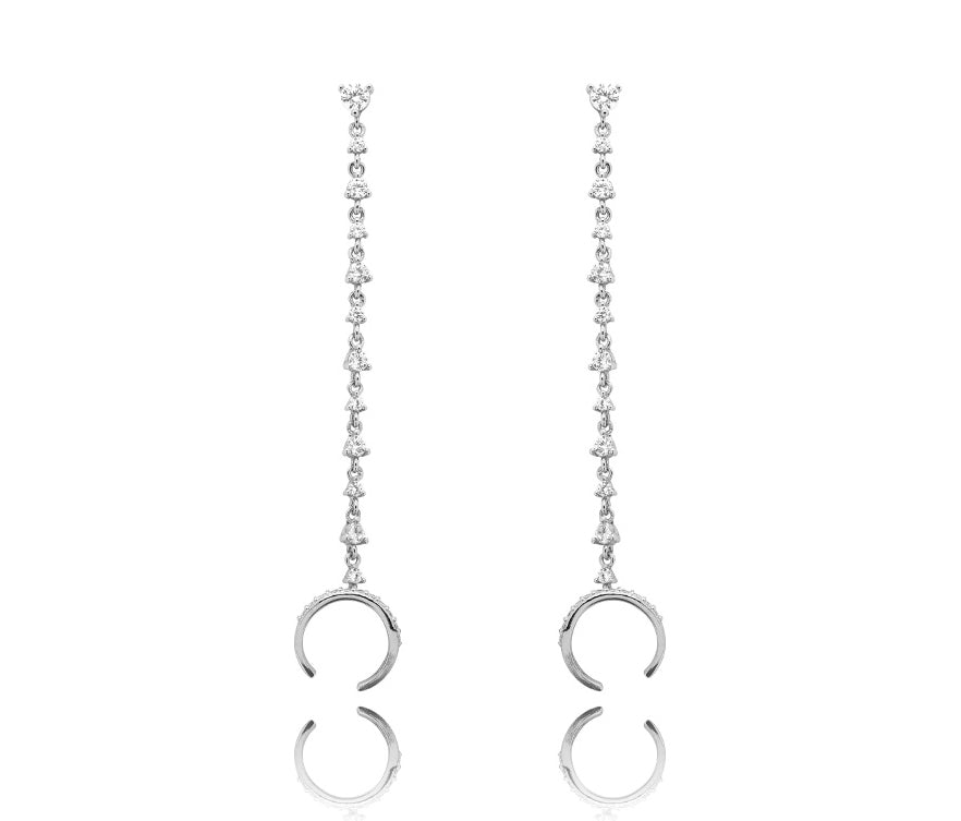 LO0088 עגילים נופלים לאישה חצי ירח מכסף מלא