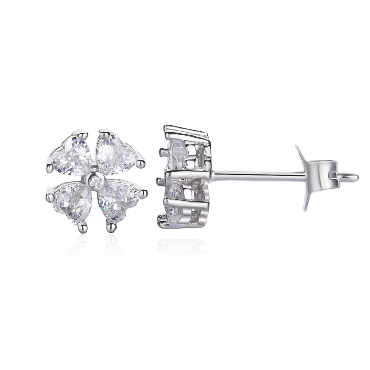 LO0115 עגיל צמוד תלתן משובץ מכסף מלא