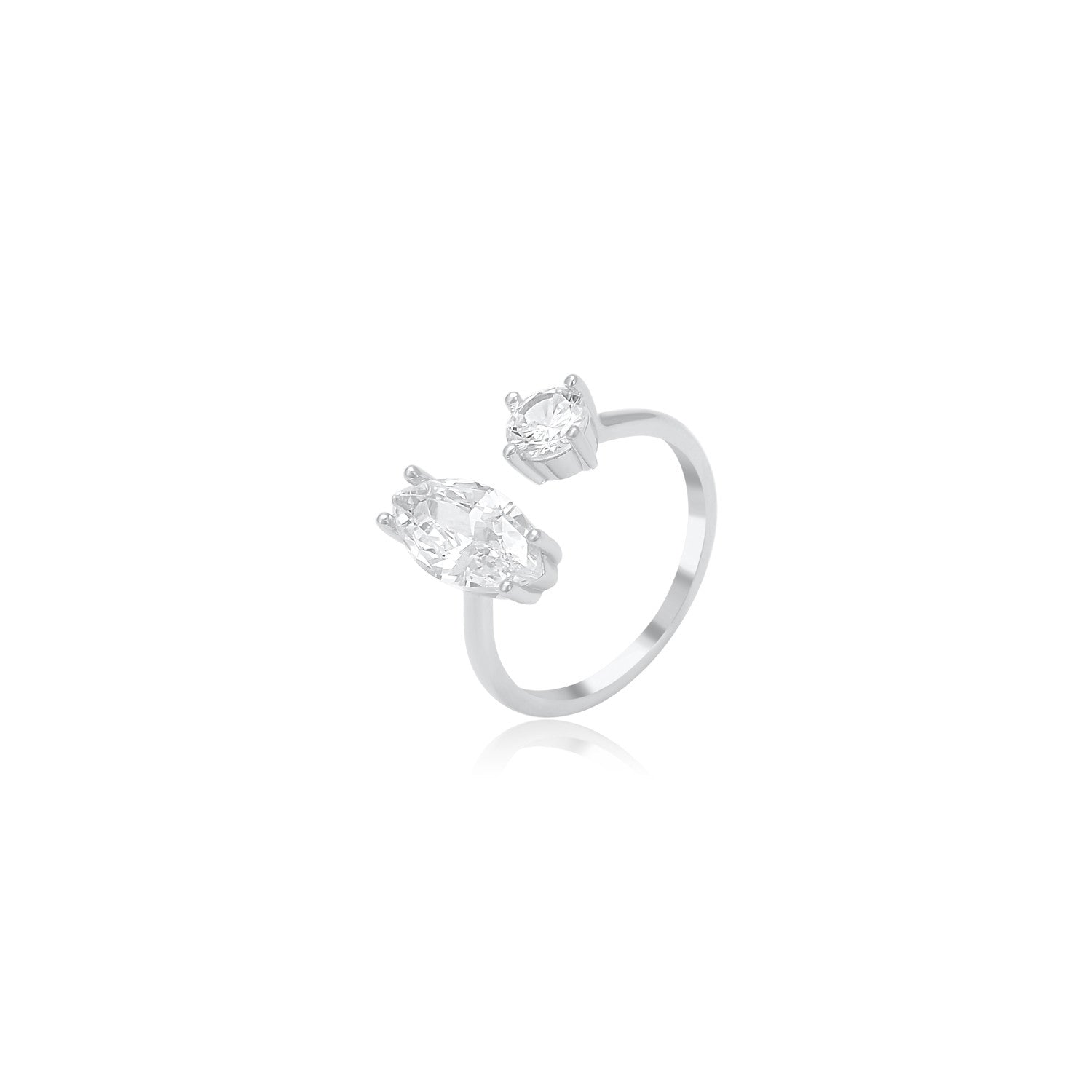 FLSI021 טבעת חצי סגורה משובצת זרקונים מכסף מלא