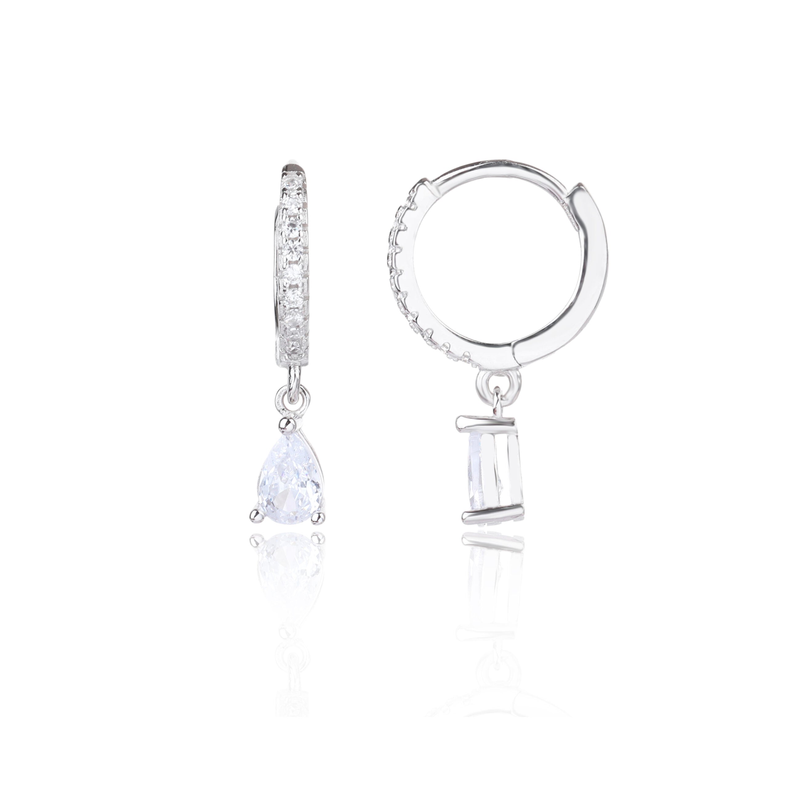 zsi594 עגיל חישוק עם זרקון נופל מכסף מלא