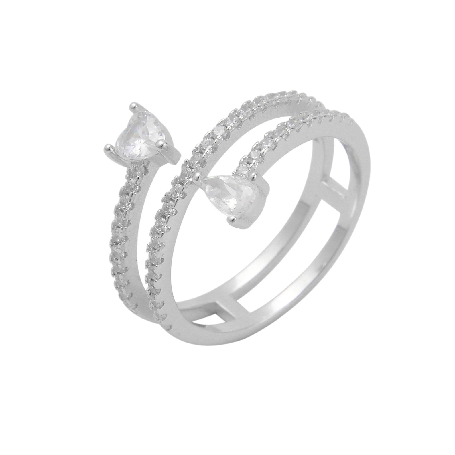 KSI3043 טבעת מסולסלת לאישה משובצת זרקונים מכסף מלא