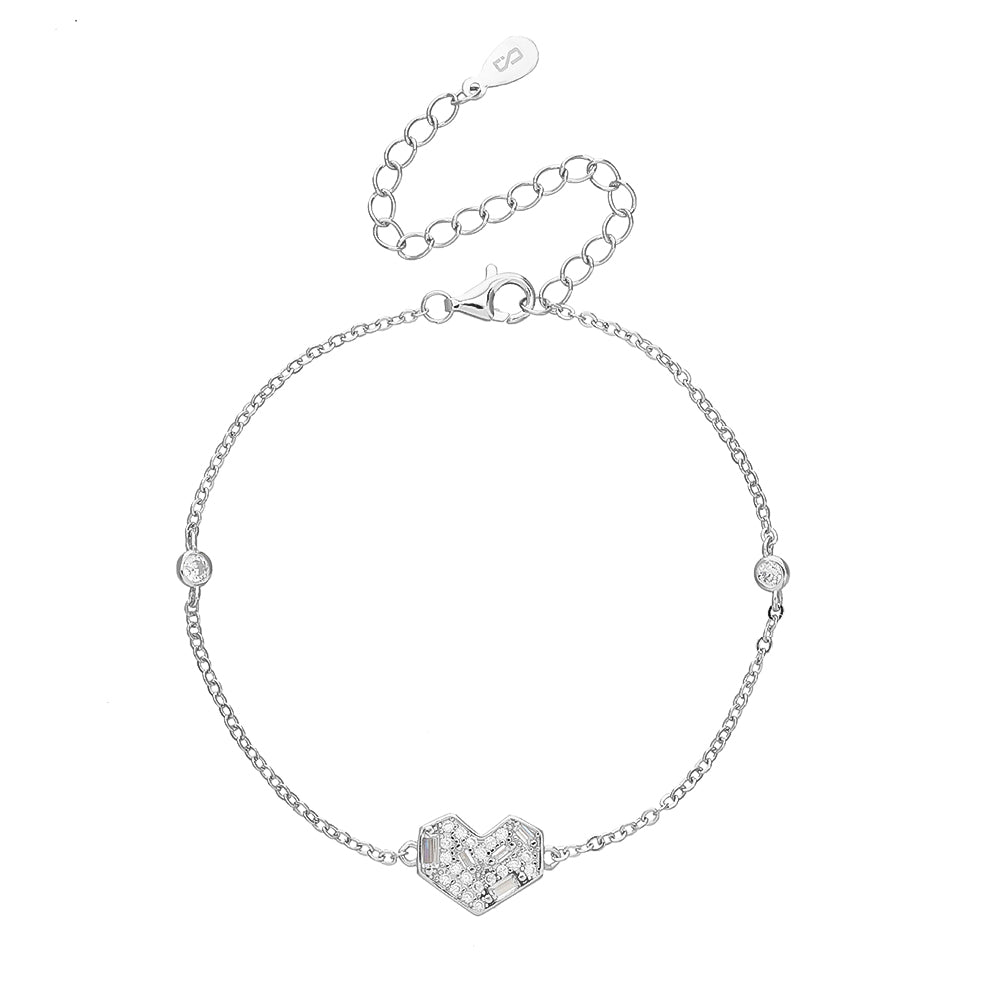 ZSI619 צמיד לב משובץ לאישה כסף מלא