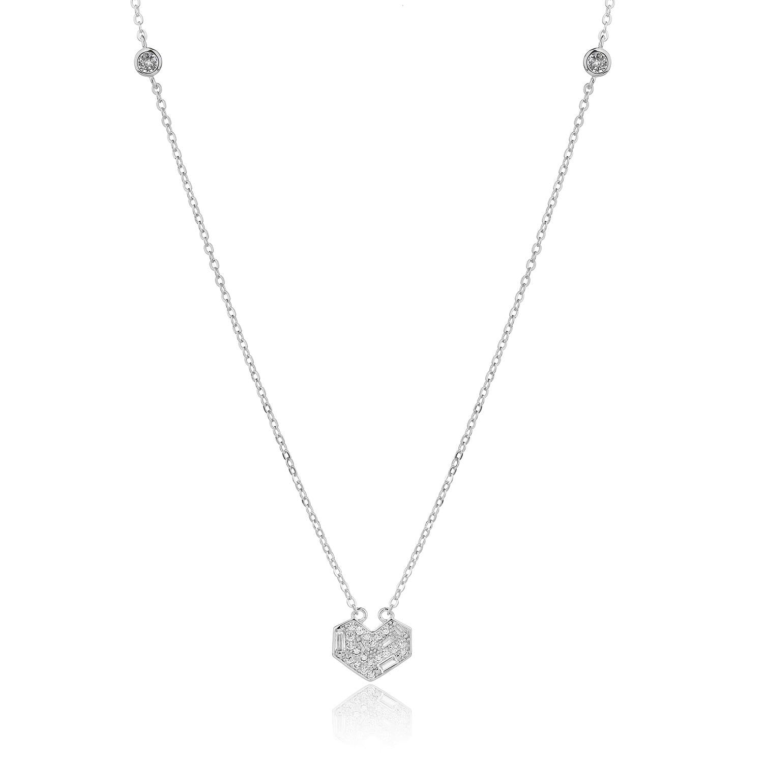 ZSI618 שרשרת לאישה לב משובץ כסף מלא