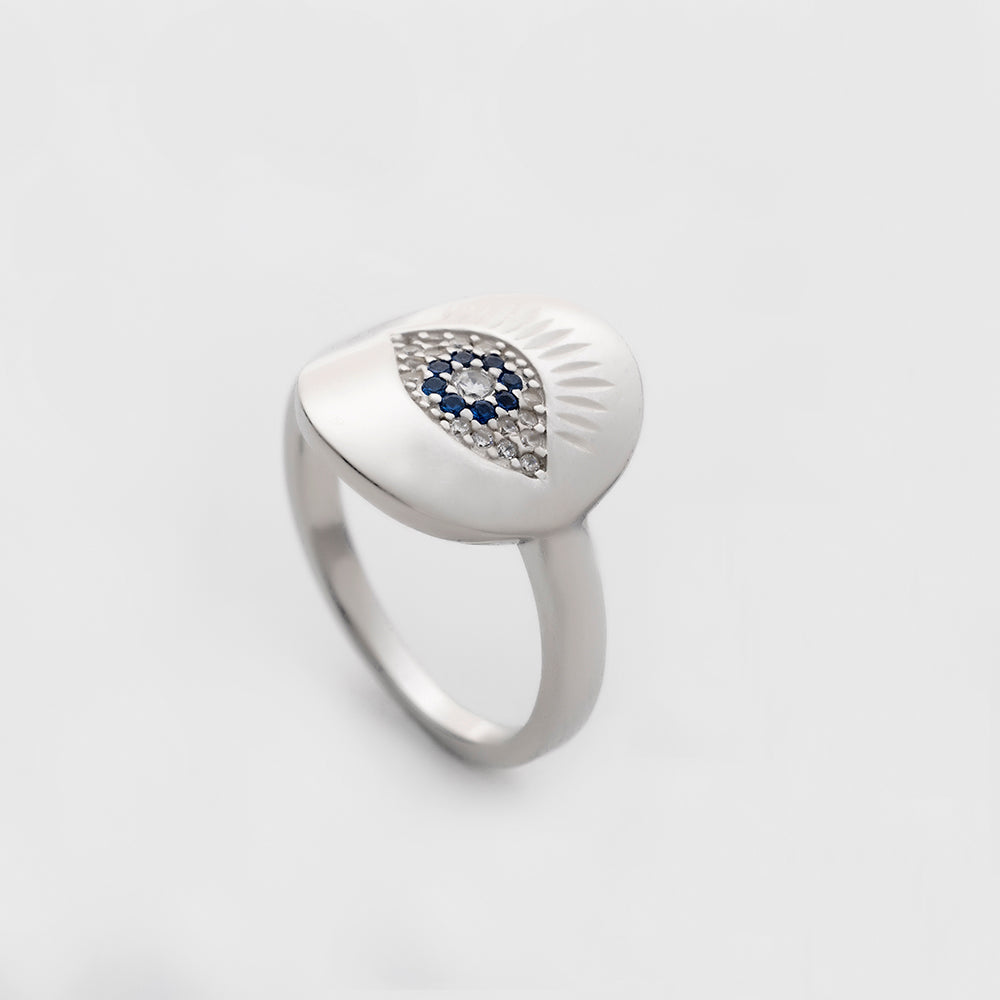 CSI027 טבעת עין כחולה לאישה כסף מלא