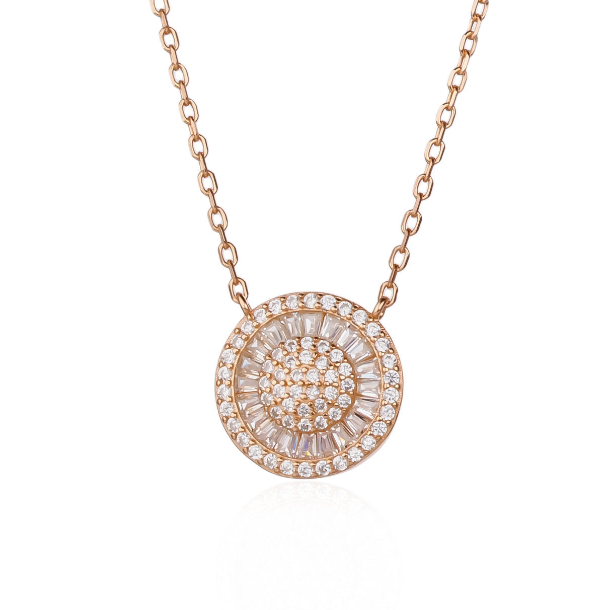 LO0101 שרשרת תליון עגול משובץ רוז גולד