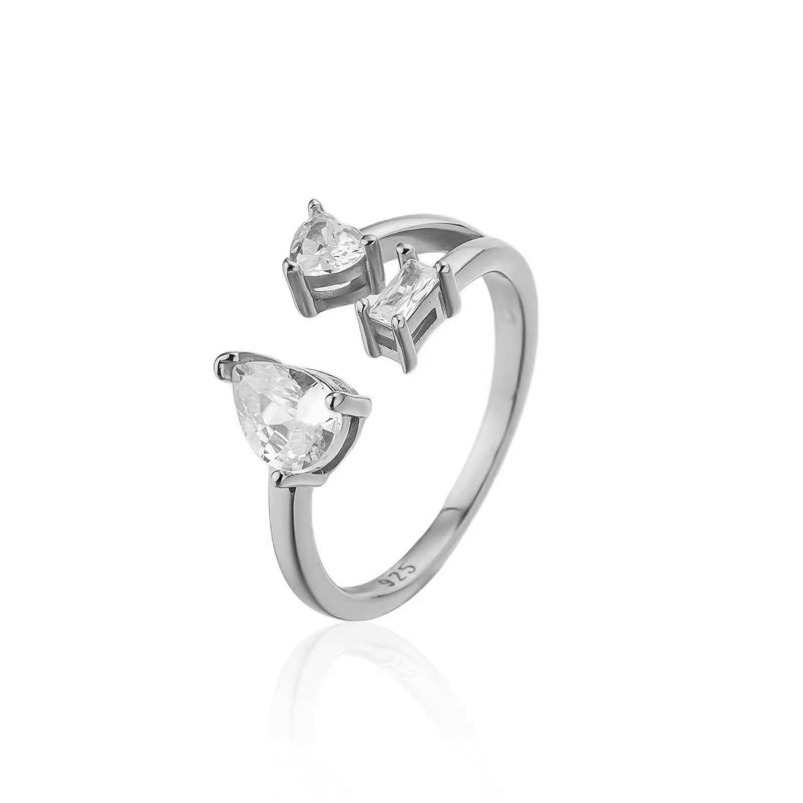 LO0033 טבעת לבבות חצי פתוחה לאישה כסף מלא