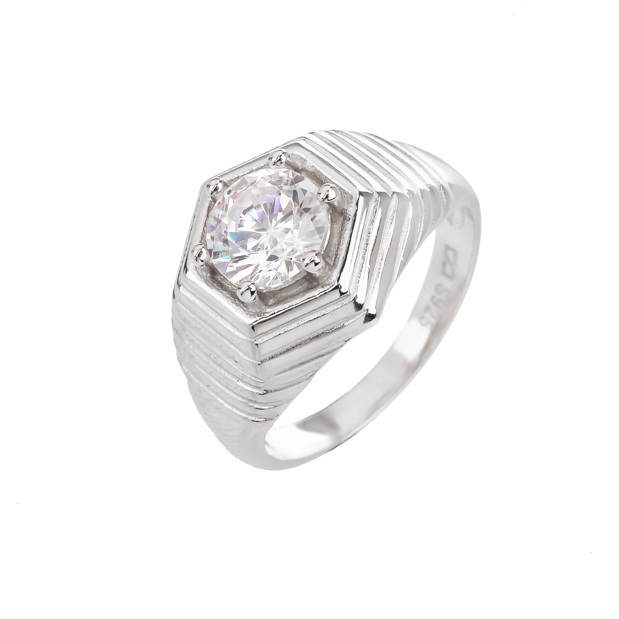 KSI6003 טבעת לאישה משושה משובץ זרקון מכסף מלא