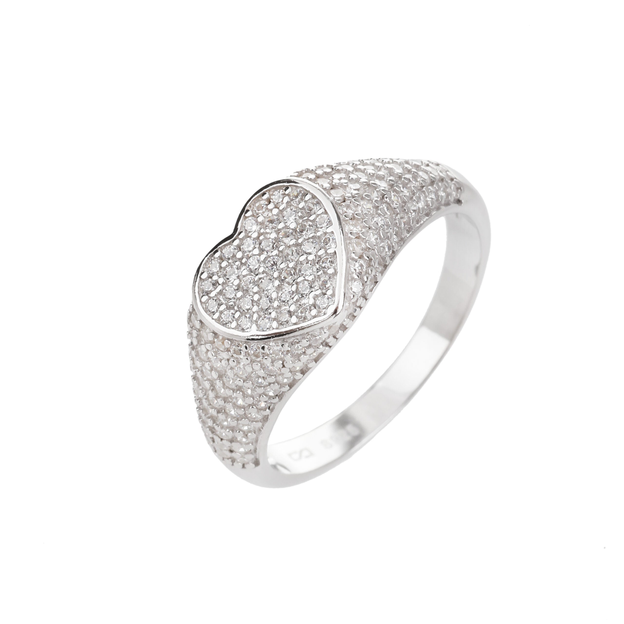 KSI6007 טבעת לב משובץ לאישה כסף מלא