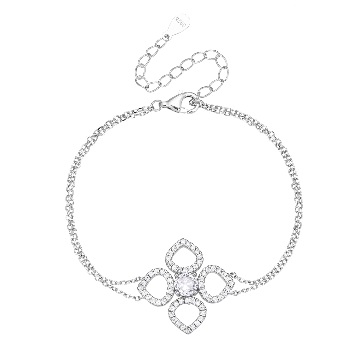 ZSI774 צמיד תלתן משובץ לאישה כסף מלא