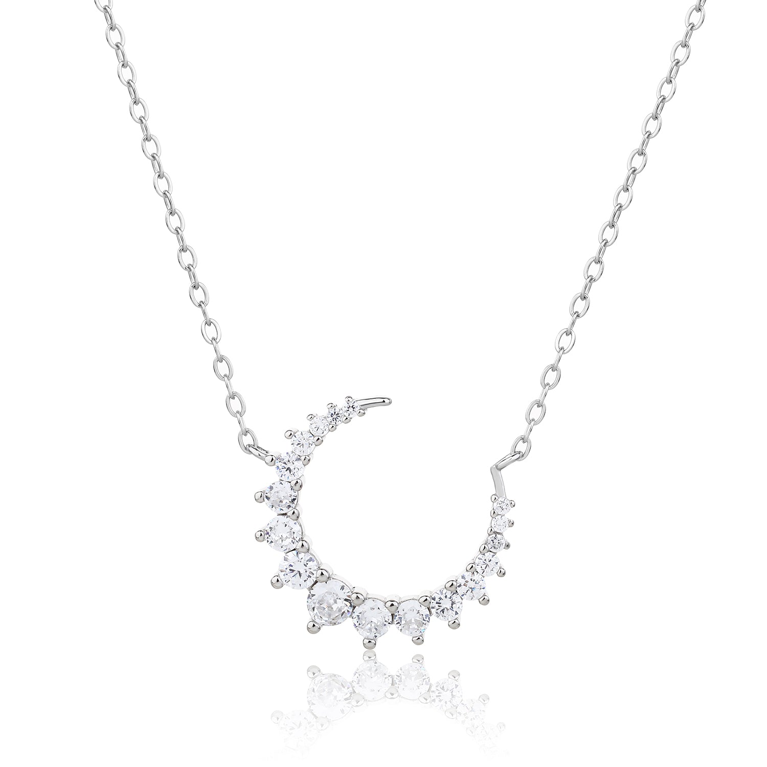 ZSI853 שרשרת חצי ירח משובץ לאישה מכסף מלא