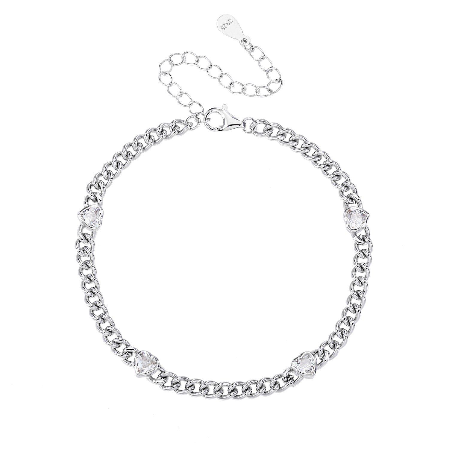 ZSI837 צמיד לבבות משובץ כסף מלא