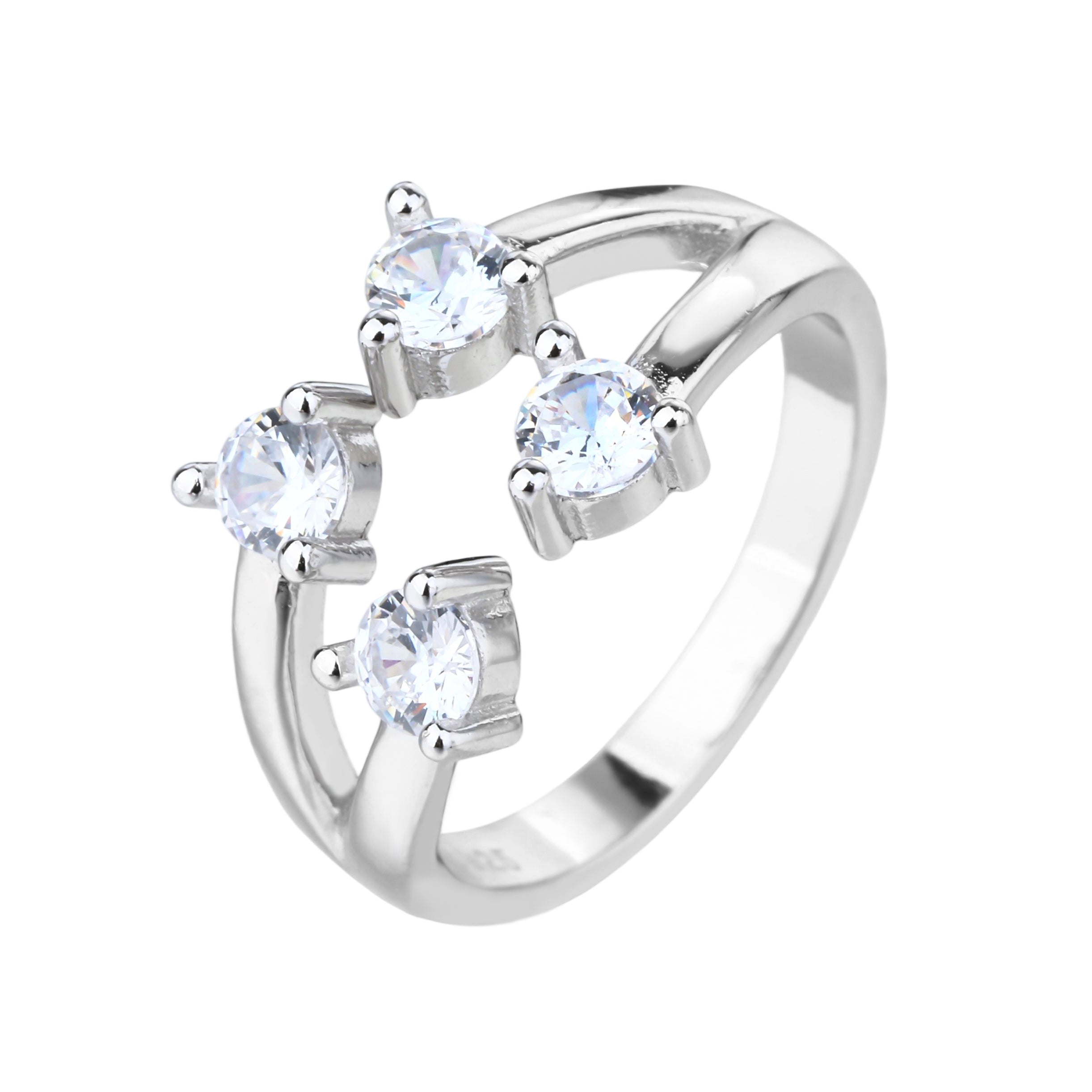 KSI6073 טבעת משובצת 4 זרקונים מכסף מלא