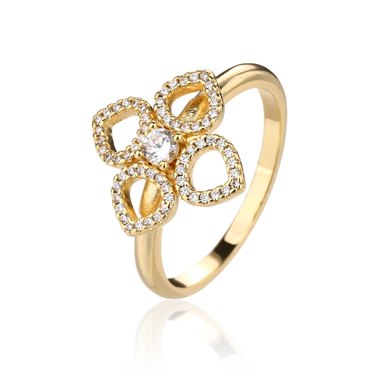 ZSI925 טבעת זהב תלתן משובץ גולדפילד 14 קראט