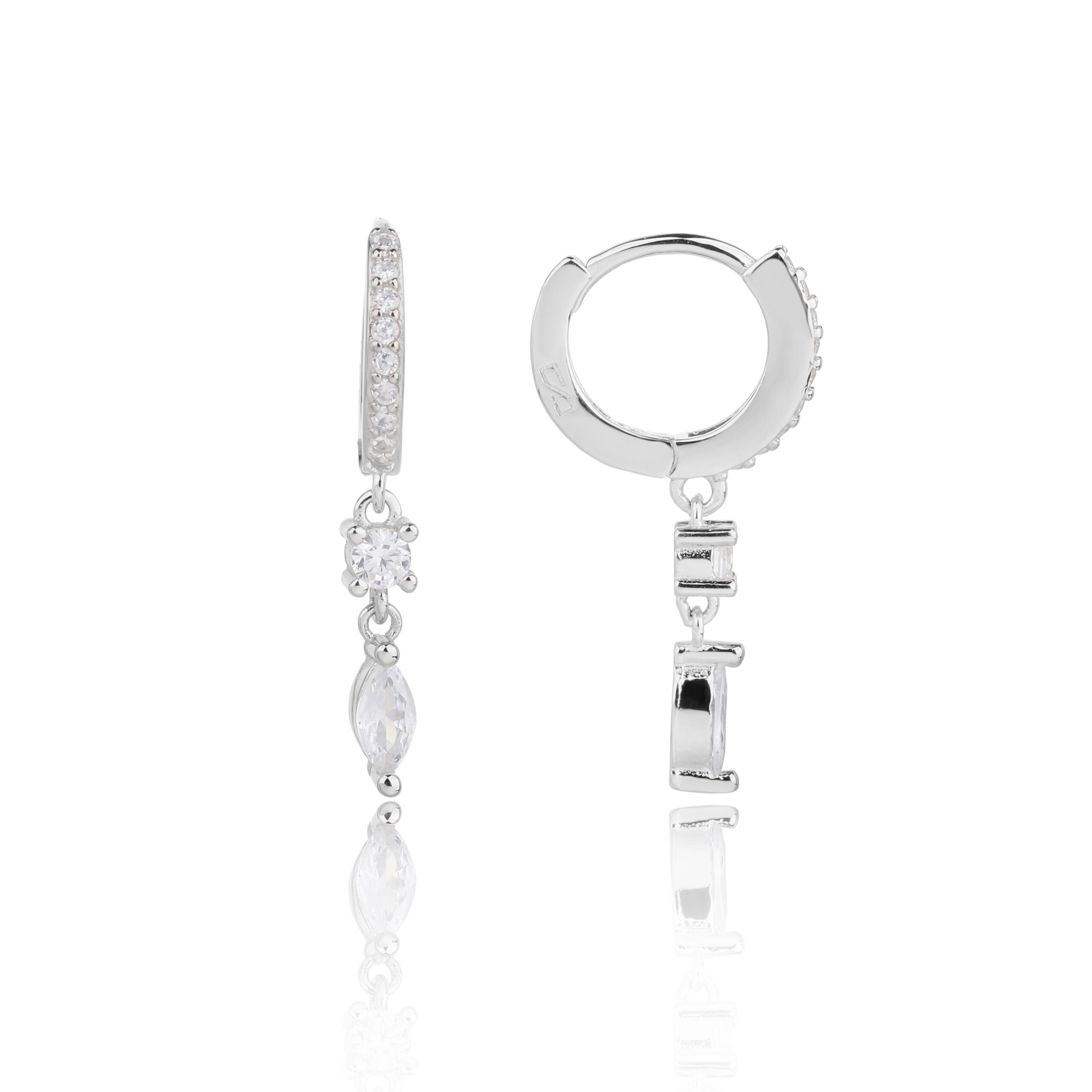 ZSI175 עגיל חישוק מהודר נופל עם זרקונים מכסף מלא