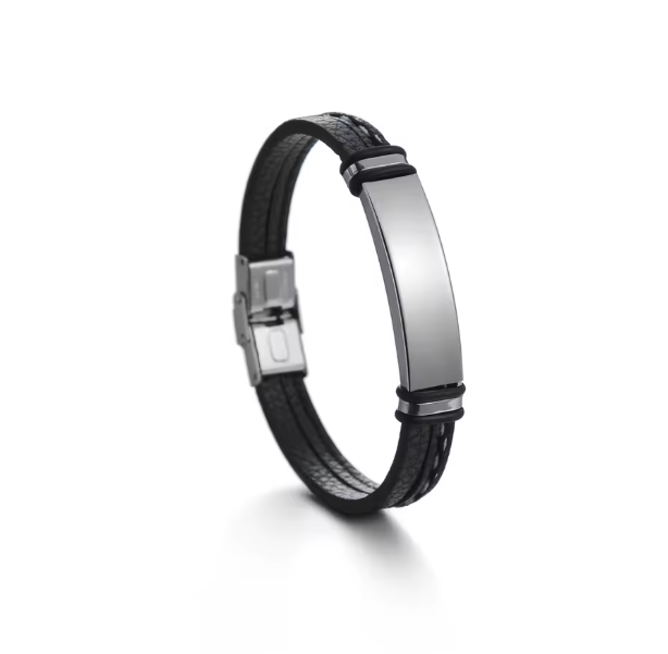 צמיד עור לגבר עם כיתוב בהתאמה אישית מכסף/זהב