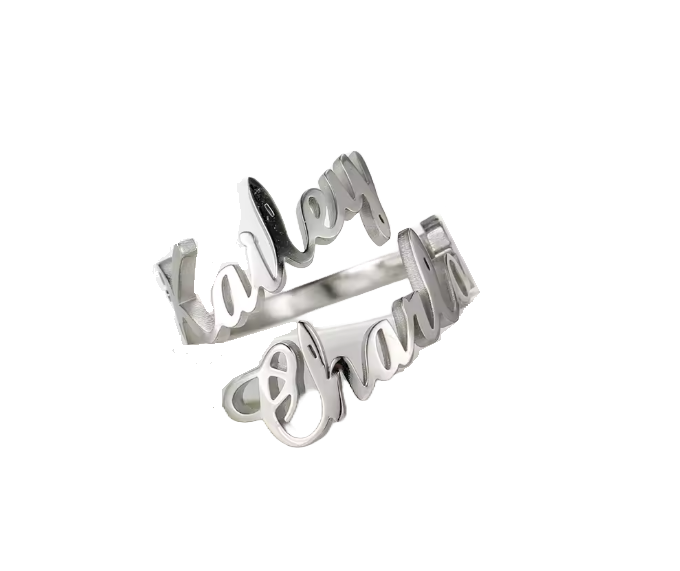 טבעת לאישה עם כיתוב בהתאמה אישית מכסף/זהב