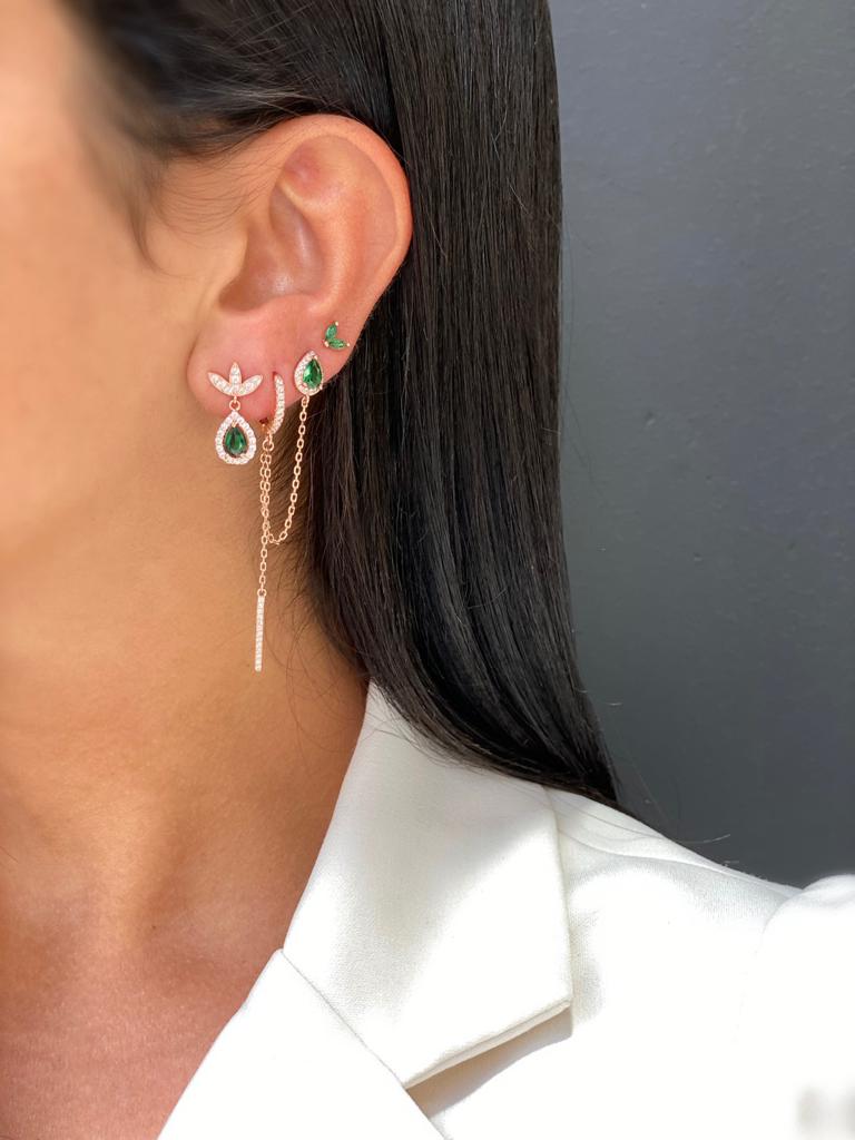 SI003  סט עגילים רוז גולד משובץ זרקונים ירוקים