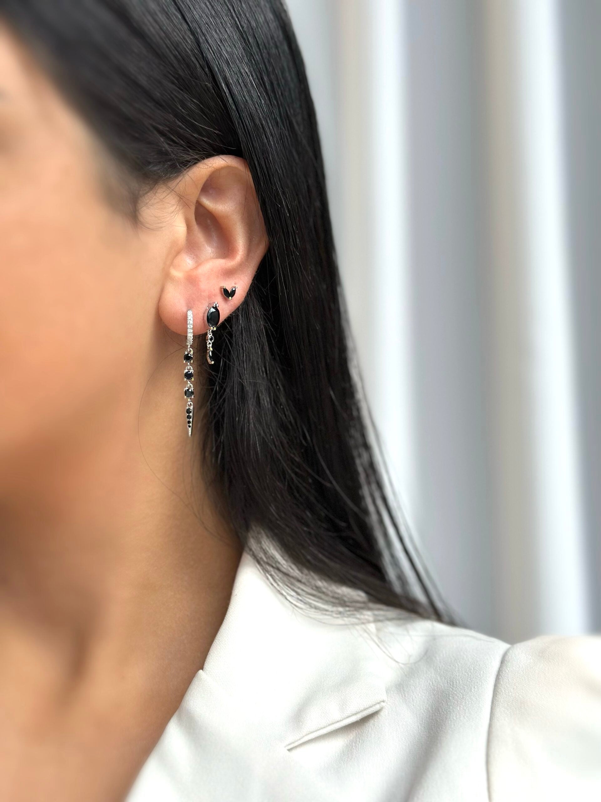 SI035 סט עגילים שחור לאישה כסף מלא