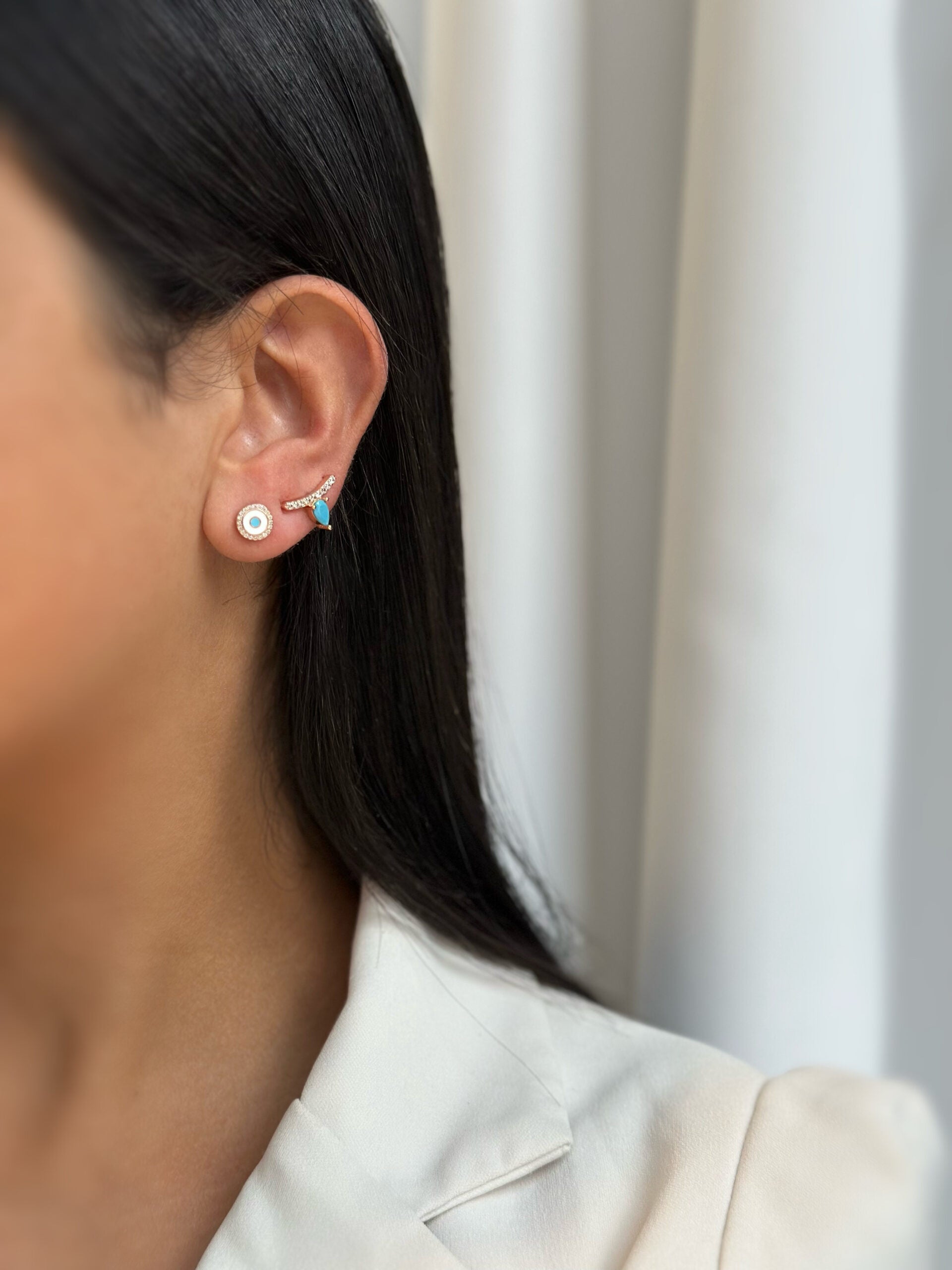 LO0030 עגילים לאישה עין כחולה רוז גולד זהב אדום